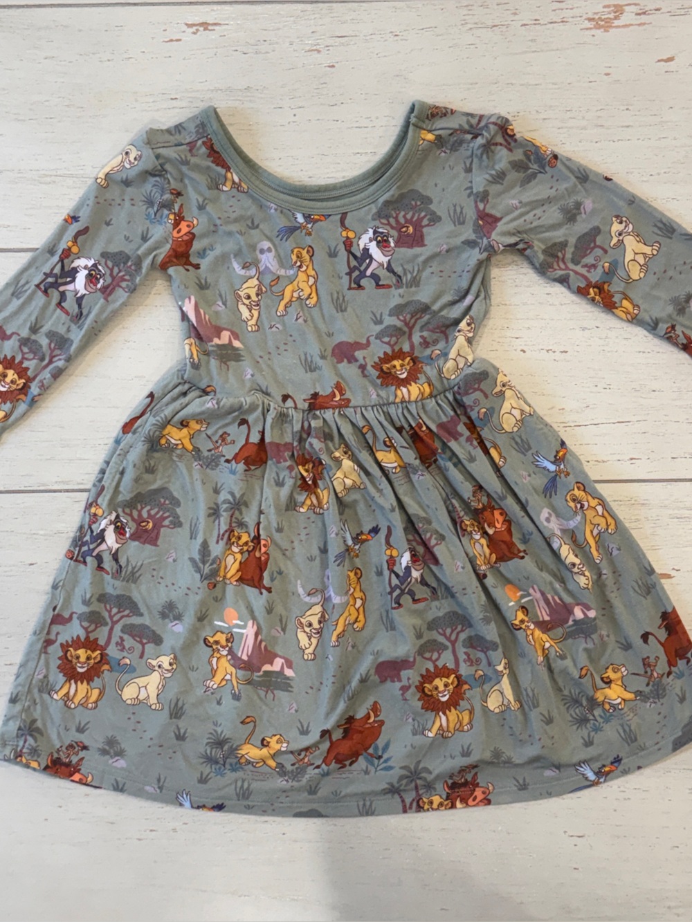 Little Sleepies Sage Green Lion King Print Long Sleeve Dress